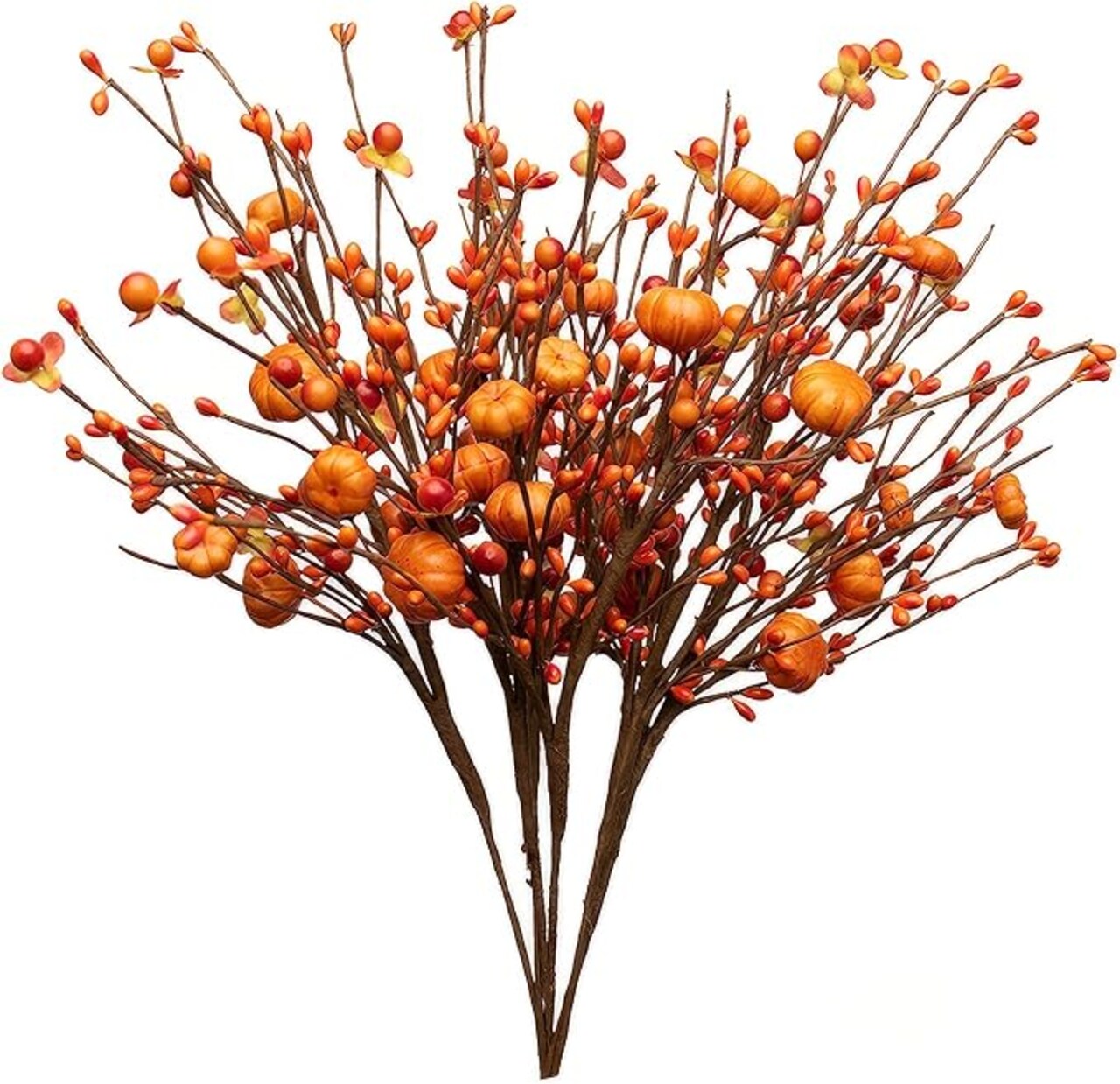 6 Pieces Artificial Fall Berry Stems, Orange Pumpkin Picks Floral with Berry Fall Picks for Floral Arrangements, for Autumn Thanksgiving Home Table Centerpiece Decorations (17 inches)